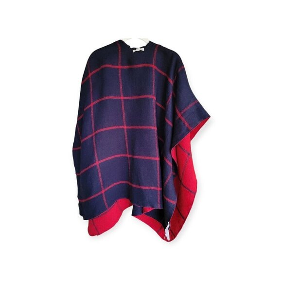 Ann Taylor Loft Plaid Reversible Red Navy Blanket Scarf NWT - Picture 3 of 9
